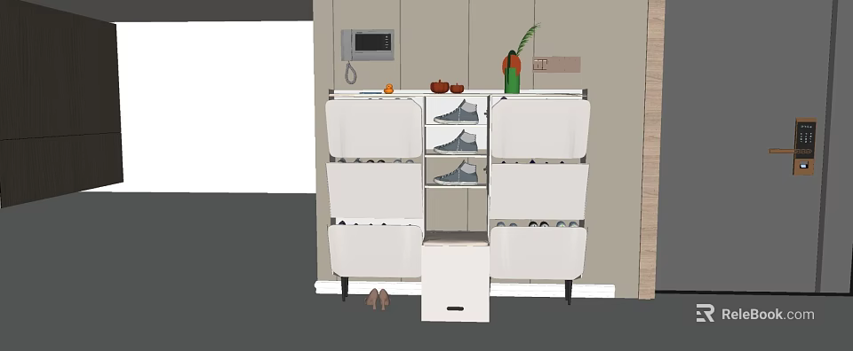 Modern Shoe Cabinet with Multiple Compartments and Open Shelves for Home Storage Design 3d model 