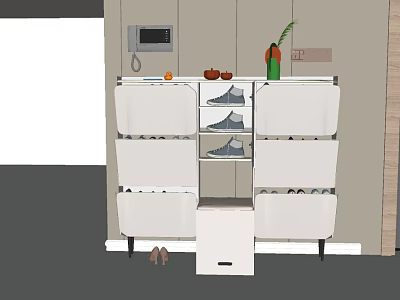 Modern Shoe Cabinet with Multiple Compartments and Open Shelves for Home Storage Design 3d model