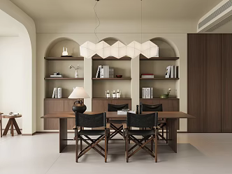 Quiet study bookcase desk and chair chandelier 3d model