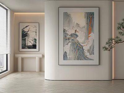 Abstract Painting Artwork in Modern Interior Wall Decor with Contemporary Design Elements 3d model