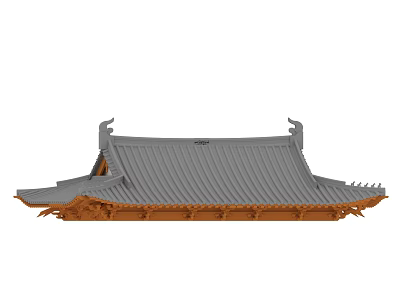 Traditional Chinese Architectural Roof Component With Gray Tiles And Curved Wooden Brackets 3d model