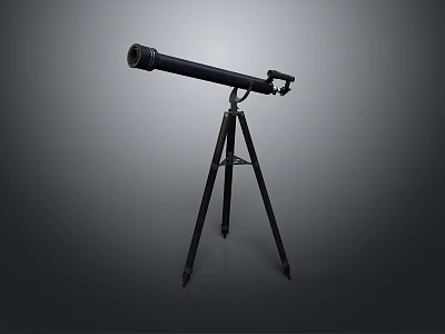 Scenic Natural Landscape View Observed Through Black Telescope On Tripod 3d model
