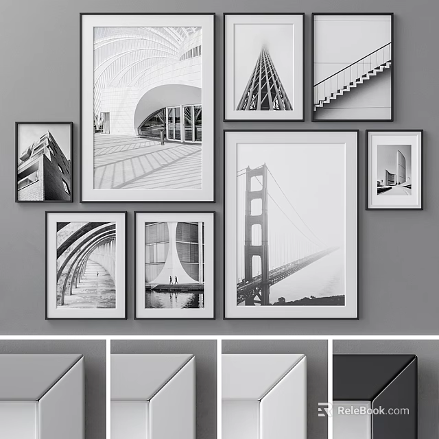Framed Black And White Architectural Wall Art For Modern Home Interior Decor 3d model 