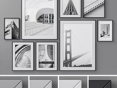 Framed Black And White Architectural Wall Art For Modern Home Interior Decor 3d model