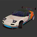 Pink Sports Car with Colorful Stripes Black Rear Spoiler and Sporty Design