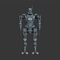 Detailed Blue Metallic Robot With Mechanical Joints Standing On Dark Background