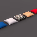 Colorful Decorative Cushions Arranged With Blue White Geometric Pattern Beige Red On Grey Background