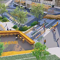 Plaza Landscape Design With Modern Buildings Green Trees Pedestrian Walkways And Landscaped Areas