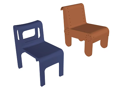 Children's Chair in Blue and Brown Simple Design for Kids Room Furniture Decor 3d model