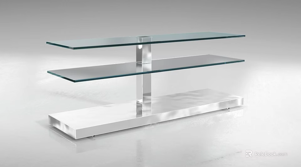 Modern Glass And Metal Multi Tier Shelf Unit With Sturdy Base Design 3d model 
