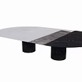 Elegant Table and Chair Set with White Gray Black Marble Tabletop and Black Cylindrical Legs
