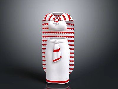 White Kitchen Apron With Red Heart Patterns And Decorative Sash For Daily Use 3d model