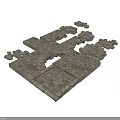 Gray Stone Brick Scene Component With Arranged Blocks And Scattered Pieces