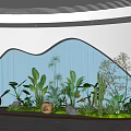 Indoor Landscape With Curved Glass Wall Green Plants Cactus And Glowing Spherical Lights