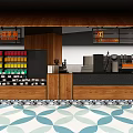 Modern Bubble Tea Shop Interior With Wooden Counter Colorful Display Shelves And Brewing Equipment