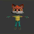 Cartoon Red Fox Game Movie Character Featuring White Fur Yellow Eyes Yellow Shirt Green Pants