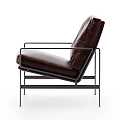 Elegant Modern Burgundy Leather Leisure Chair With Metal Frame And Armrests