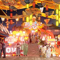 Tang Style Photo Check-in Spot With Lanterns Ancient Architecture And Traditional Costumes Vibrant Lighting Decorations