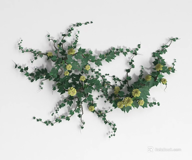 Lush Green Climbing Vine with Yellow Flowers and Fresh Green Leaves 3d model 