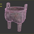 Ancient Bronze Tripod Cauldron With Intricate Patterns Double Handles And Green Patina