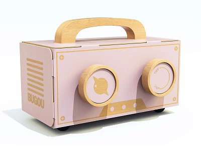 Pink Retro Portable Speaker with Wooden Handle and Dual Speakers BASON 3d model