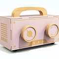 Pink Retro Portable Speaker with Wooden Handle and Dual Speakers BASON