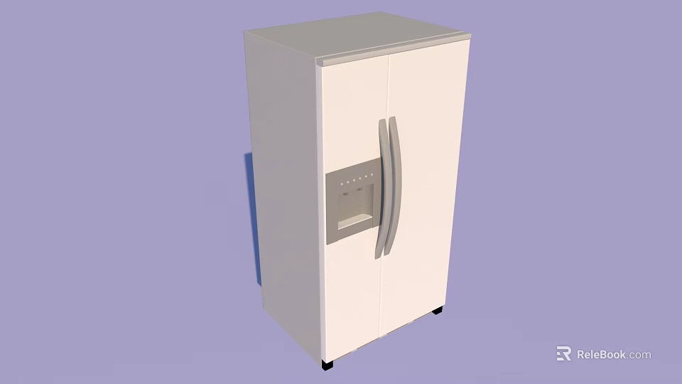 White Double Door Refrigerator with Digital Display and Handle in Modern Home Kitchen 3d model 