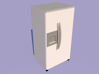 White Double Door Refrigerator with Digital Display and Handle in Modern Home Kitchen 3d model