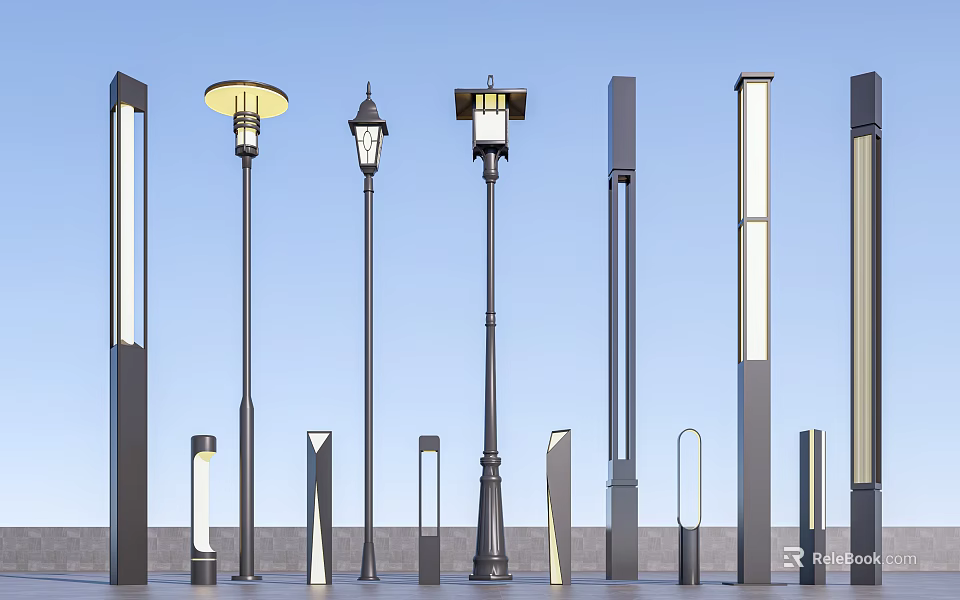 Various Stylish Outdoor Lights With Modern And Classic Design Styles For Garden 3d model 