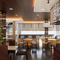 Modern Café Interior Design With Tables Chairs Menu Board Warm Lighting And Decorative Plants