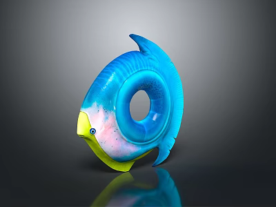 Fish Shaped Swim Ring With Blue Pink Yellow Design And Circular Hole 3d model