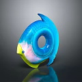 Fish Shaped Swim Ring With Blue Pink Yellow Design And Circular Hole