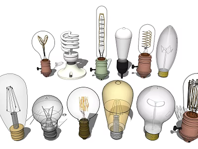 Various Light Bulbs With Different Shapes And Vintage Modern Designs 3d model