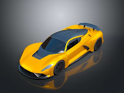 Yellow Sports Car With Black Roof Sleek Design Black Wheels And Rear Spoiler 3d model