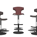 Modern Bar Stools With Brown Red Leather Seats Adjustable Height Metal Base 3d model