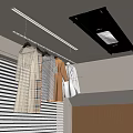 Modern Interior With Clothes Hanging On Ceiling Rack Lighting Window Blinds And Wooden Wall