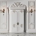 Classic Ornate Double Doors Design With Intricate Carvings Wall Sconces And Decorative Panels