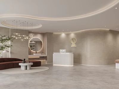 Stylish Modern Beauty Salon Interior With Hair Styling Station And Reception Area 3d model