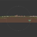 Cartoon Style 3D Terrain Model with River Greenery Red Roof Buildings Bridge and Path