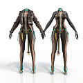 Two Futuristic Sci Fi Characters In Black Bodysuits With Leather Jackets And Green Accents