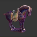 Colorful Ceramic Horse Furniture Sculpture With Green Saddle And Glossy Finish