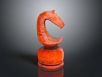 Red Horse Head Sculpture Unique Curved Design With Round Base Artistic Carving 3d model