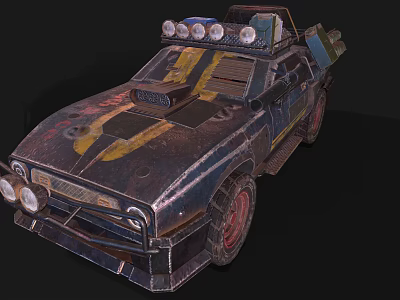 Weathered Modified Car With Yellow Black Accents And Roof Lights 3d model
