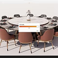 Round Marble Top Dining Table Set With Pink Chairs Gold Legs And Tableware Vase 3d model