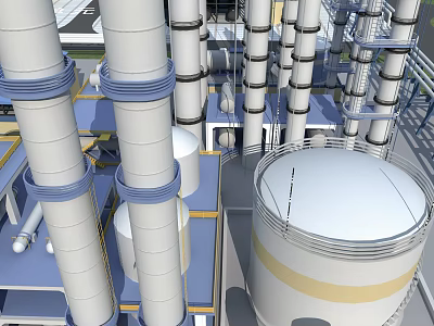 Large Scale Industrial Factory Interior With Metal Pipes And Storage Tanks 3d model