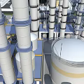 Large Scale Industrial Factory Interior With Metal Pipes And Storage Tanks