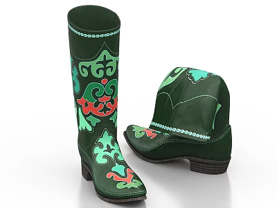 Green Shoes with Intricate Floral Patterns Red and Light Green Accents 3d model