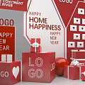Love New Year Photo Check In Spot With Red Gift Boxes Balloons Hearts And LOGO