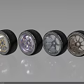 Stylish Car Alloy Wheels With Colorful Rims And Shiny Reflective Design On Black Background