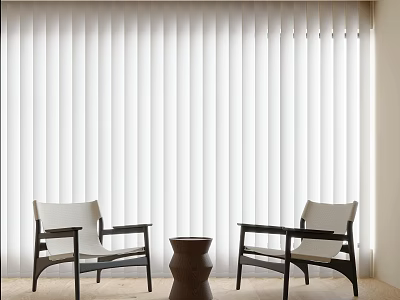 Modern Interior Featuring Stylish Table And Chairs With White Blinds 3d model